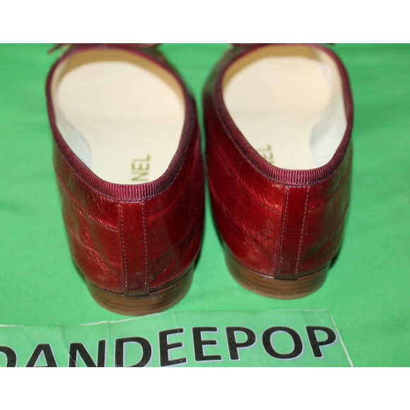 Chanel Designer Ballet Flats Burgundy Beige Logo Shoes Italy Size Women's 36.5 - Picture 9 of 14